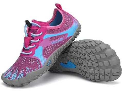 SAGUARO Chaussures Minimaliste Enfant Barefoot Shoes Garçons Chaussures Pieds Nus Filles Antidérapantes Barefoot Chaussure de Trail Aquatique Plage Randonnée pour Semelle Zero Drop rose rouge EU GR.24