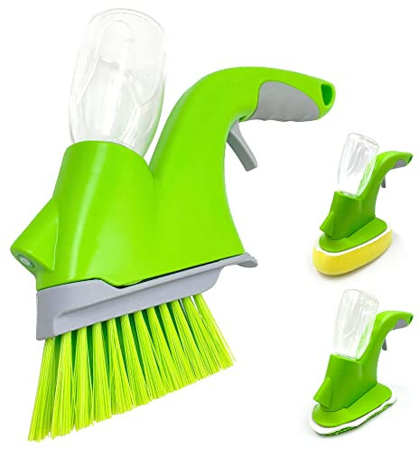 All Surface Cleaning Brush With 3 Attachments - Multipurpose Spray Brush for Bathroom, Kitchen, Shower, Bath & Wall Tile - Grout Cleaner With Tile Brush and Pad Sponge (4in1)