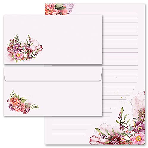 Motivpapier Briefpapier Sets Sommermotiv, BLÜTENZEIT 50 Blatt Briefpapier + 50 passende Briefumschläge DIN LANG ohne Fenster