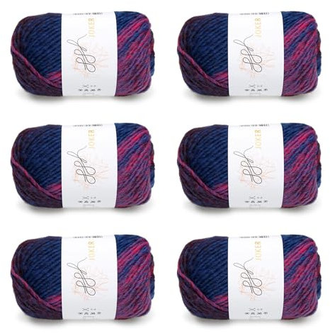 ggh Joker Box - 6 Knäuel - Schurwolle Mischung mit Farbverlauf - Wolle zum Stricken oder Häkeln Farbe 029 - Magenta-Blau meliert