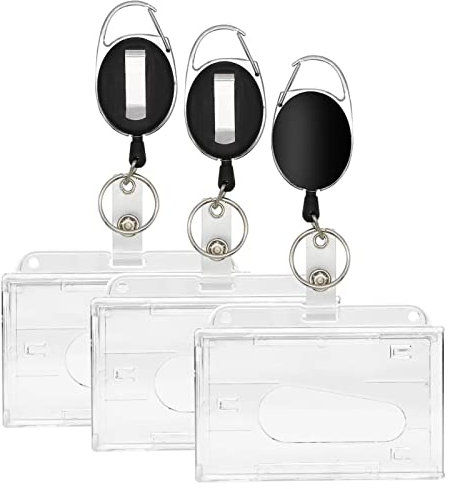 3 Stück Ausweishalter mit einziehbarem Schlüssel, Schlüsselanhänger-Set, Ausweishalter mit Clip, Schlüsselanhänger ausziehbar, Karabiner und Gürtelclip zur Befestigung.