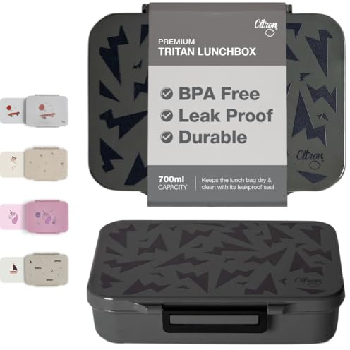 Citron Lonchera para niños con compartimentos de 700 ml con platillo, materiales fuertes y seguros, sin BPA ni melamina, a prueba de fugas con compartimentos, lonchera Bento para niños