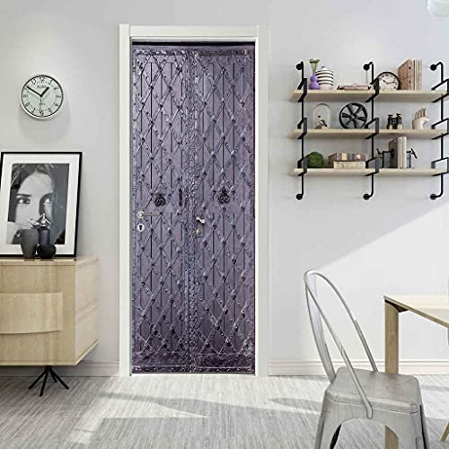 JGCAI Türposter Türfolie 3D Türtapete PVC Türtapeten Türaufkleber Türsticker 88x200cm Blaue Rolltor-Eisentür Poster Selbstklebend Türaufkleber Wandbild Für Tür Wohnzimmer Schlafzimmer Küche