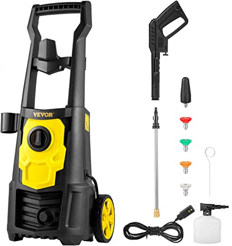 VEVOR Electric Power Washer, 2000 PSI, Max 1.65 GPM Pressure Washer w/ 30 ft Hose & Reel, 5 Quick Connect Nozzles, Foam Cannon, Portable to Clean Patios, Cars, Fences, Driveways, ETL Listed
