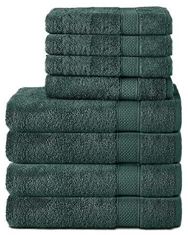 Komfortec 8er Handtuch Set aus 100% Baumwolle,4 Badetücher 70x140 Handtücher 50x100 cm,Frottee,Weich,Towel,Groß,Dunkelgrün | 4 Badetücher 70 x 140 cm und 4 Handtücher 50 x 100 cm, Dunkelgrün