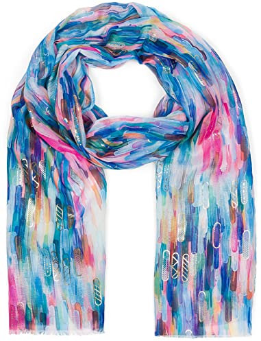 styleBREAKER Damen Schal mit buntem Streifen Farbverlauf Muster und Metallic Akzenten, Stola mehrfarbig gestreift 01016222, Farbe:Blau
