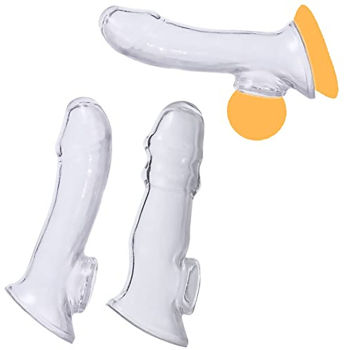 ScreaAss 2 Stück Realistische Penishülle Wiederverwendbar Weiches Silikon Penismanschetten Mit Hodenringe Penis Groß Extender Penis Sleeve Zur Penisverlängerung Sexspielzeug Für Männer,Clear,Set