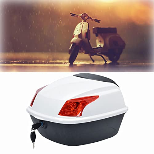 JUNNIU 44-Liter-Monokey-Motorrad-Topcase, ABS-Motorrad-Kofferraum, Tour-Heckbox mit Sicherheitsschloss zur Aufbewahrung von Helmen und großem Gepäck, wasserdichte Topbox/Weiß Decoration
