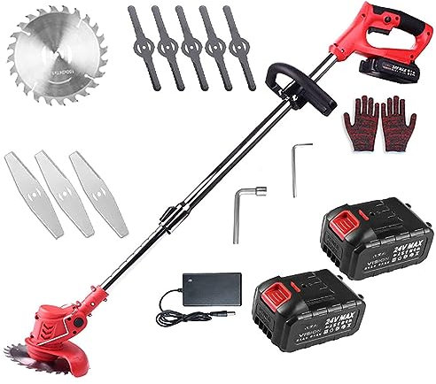 cortabordes Cortacésped inalámbrico, cortacésped eléctrico de 24 V y 4000 mAh con Cargador de batería, Recortadora inalámbrica con Mango telescópico