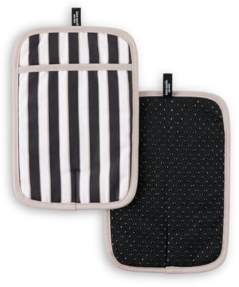 kate spade new york Botanical Stripe Pot Holder 2-Pack Set, 7 x 10, Black/Beige