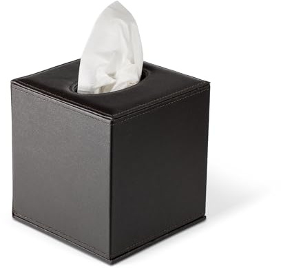 OSCO Brown Faux Leather Square Tissue Box, Stylish Tissue Holder, Napkin Dispenser for Home Office Bedroom, Premium Leather Effect Tissue Cover, Fits Standard Square Tissue Cartons, Single