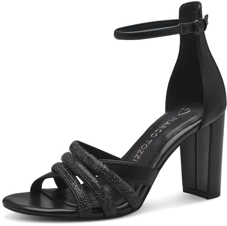 MARCO TOZZI Damen Sandalen mit Absatz Sommer mit Strass, Schwarz (Black Comb), 39 EU