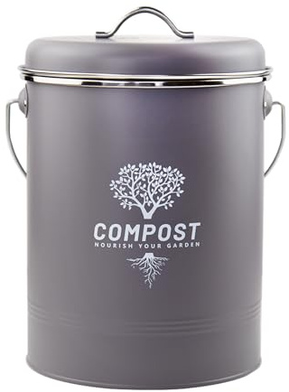 Holismo Kitchen Countertop Compost Bin, Odor Resistant Indoor Compost Bin with Lid and Charcoal Filter, Rust Resistant Coated Compost Bucket, Compost Container, Gray