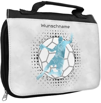 Kulturbeutel mit Namen und Motiv mit Handball | Kulturtasche mit Hobby personalisiert