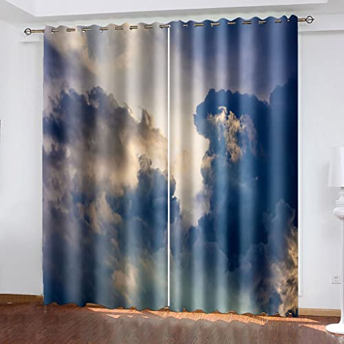 Vorhang Blickdicht Vorhänge Verdunkelungsvorhang Gardinen Mit Ösen Wohnzimmer Schlafzimmer Thermovorhang 3D Blauer Himmel, Dunkle Wolken Muster Ösenschal 2Er Set Fensterdekoration H 264 X B 234 cm