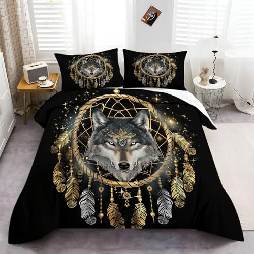 Fantasie-TraumfäNger Bettwäsche-Set 240 × 220 cm Bettwäsche-Set auf Weiches Mikrofaser-Baumwolle einem Bettbezug + Zwei Kissenbezügen individuell passend Vier Jahreszeiten Schwarz Gelb