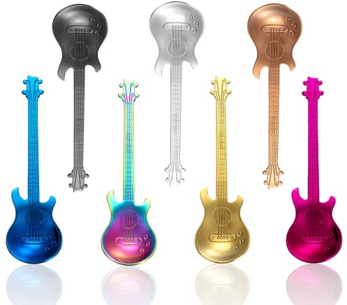 Geebymol Guitar Coffee Teaspoons, Set of 7 Stainless Steel Musical Coffee Gifts for Man Cute Tea Spoons Set Ice Cream, Dessert, Stirring, Mixing, Jam, Bar, Sugar Spoon, Coffee Spoons