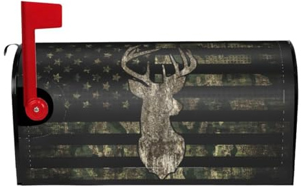 GONGTAOMO Retro Patriotic American Flag Deer Mailbox Covers Magnetic Mailbox Wraps Post Letter Box Cover Standard Oversize 21X18/25.5 X 21 Mailwrap Garden Home Decor