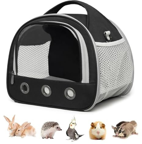 Transportbox Meerschweinchen, Kleintier Tragetasche Tragbarer Transportkäfig mit transparentem Fenster, Transportbox für Vogel Ratte Meerschweinchen Eichhörnchen