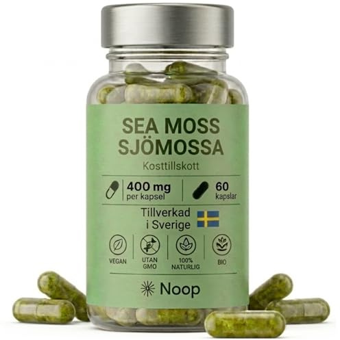 Noop Irish Sea Moss Havsmossa 400mg - 60 Kapslar - 2 Månaders Förbrukning - 92 Mineraler Jod Sköldkörtel Hud Hår - Vegansk Ekologisk Wildcrafted - Svensktillverkad