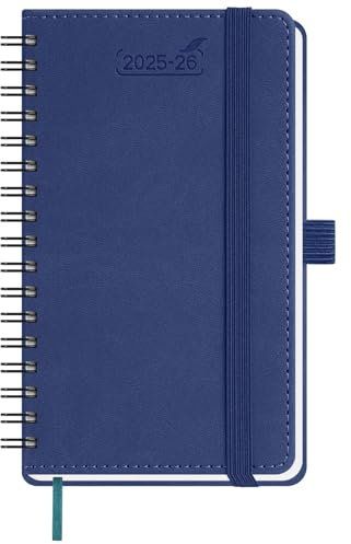 BEZEND Taschenkalender 2026 Klein A6, 18-Monate Wochenplaner Juli 25-Dez 26, Buchkalender Ringbuch PU-Leder Softcover mit Stifthalter - Blaubeere