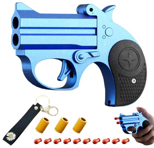 Mini-Soft Bullet Guns Toy,Legierung+PP Anti Stress Spielzeug +10 Soft Bullet Und SchlüSselanhäNger EDC-Spielzeug Startbar Anti-Stress Toy, Mehrere SpielmöGlichkeiten，Blue