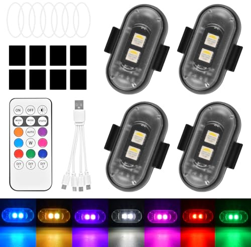 Juego de 4 luces estroboscópicas LED para vehículos con control remoto, luces intermitentes, 7 colores, luces anticolisión para drones, luz intermitente con control remoto, para coche, dron, camión