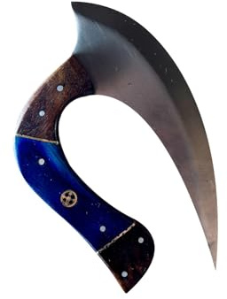Custom Handmade D2 Chef Kitchen Ulu Knife Chef Knife Heavy Duty D2 Handle Rose Wood with Beautiful Leather Sheeth (Blue - Alloy Steel)