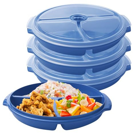 Lot de 3 assiettes à micro-ondes: vaisselle réutilisable sans BPA, boîte de conservation résistante avec 3 compartiments