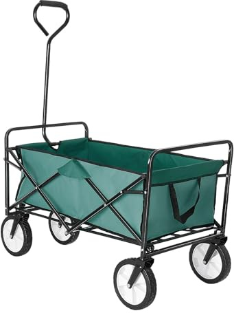 Folding Camping Wagon Collapsible Garden Cart Heavy Duty Beach Trolley with Side Pocket Garden Picnic Shopping Wagons (Green)