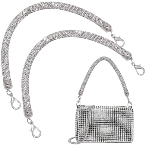 PH PandaHall 2 Stück Strass Handtasche Riemen-Ersatz 30cm kurzer Kristall-Taschengriff Sparkly Brieftasche Riemen Strass Geldbörse Kette für Unterarm Tasche Schulter Abend Handtasche, Platin