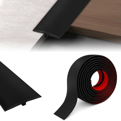 Hengrongshen Profilé de transition en T, autocollant, 5 cm × 3 m, pour seuils de porte et sols de raccordement, pour carreaux de plancher stratifié, noir