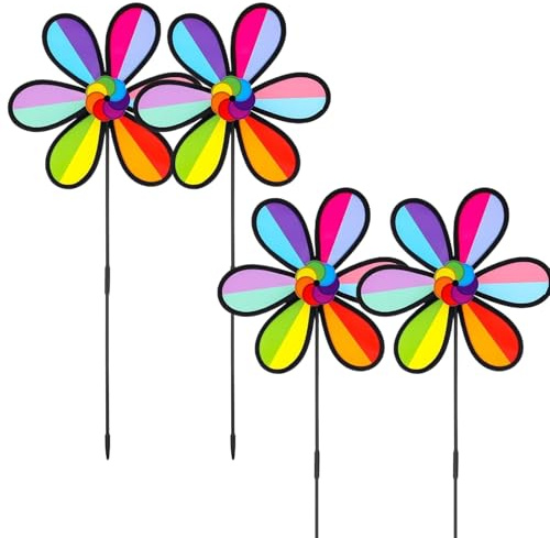Garden Wind Spinners,Set Of 4 Colorful Garden Rotating Windmill - Decorative Outdoor Art Ornament For Family Activities Children's Playground Park Exhibitions