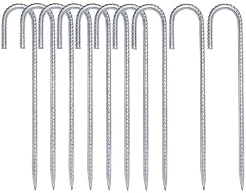 Goysen Zeltheringe, robuste Heringe (30 cm), 8 mm dick, stark, verzinkt, J-Form, Bewehrungsstäbe für Outdoor, Camping, Garten, Trampolin, Blumenständer, 10 Stück