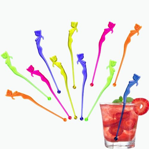 50 Pcs 5.9 Extra-Long Plastic Cocktail Swizzle Sticks, Unique Tropical Design Drink Stirrers Reusable Novelty Swizzle Sticks for Cocktails, Juices, and Party Beverages