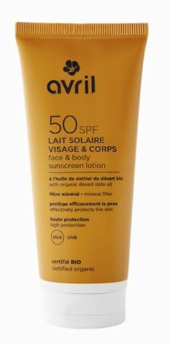 Avril Lait Solaire Visage & Corps Bio SPF 50, Protection Minérale UVA/UVB, Formule Légère