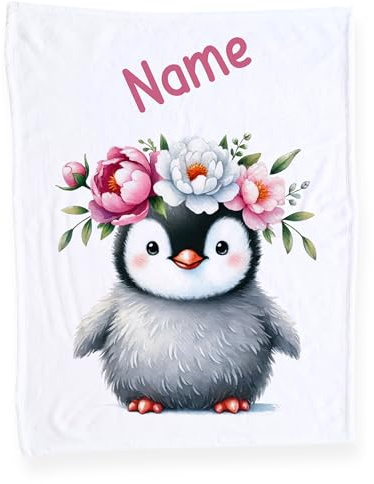 GRAZDesign Personalisierte Kuscheldecke mit niedlichem Pinguin Geschenk zur Geburt und Geburtstag