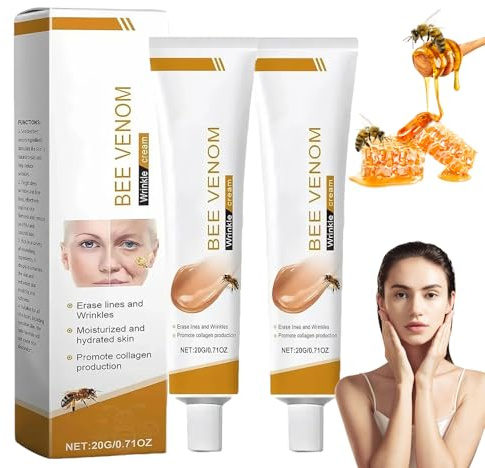 Crema con Veneno de Abeja,Crema Antiarrugas Reafirmante para Cara y Cuello,2PCS x 20g,Hidratante Antiedad Natural para Mujer y Hombre,Todo Tipo de Piel
