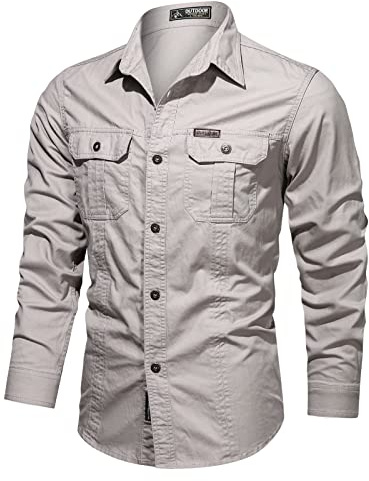 Camisa de trabajo para hombre, manga larga con botones, dos bolsillos en el pecho para almacenamiento, ropa de trabajo duradera, transiciones a uso casual de oficina, L