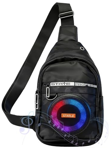 OBEST Poche poitrine d'extérieur avec haut-parleur, sac à dos étanche, radio FM, support de cartes MP3/TF, lumières d'ambiance LED, chargeur d'urgence 1800 mAh, convient pour les sports de plein air