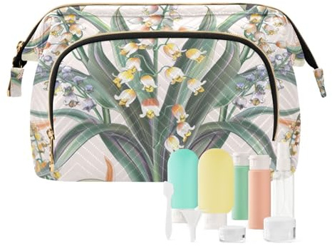 voucong Bolsa de cosméticos Essentials para mujer, monedero para maquillaje, bolsa de viaje, lirio de valle bohemio