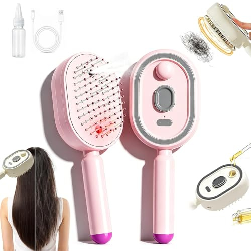 Pettine massaggiante cuscino d'aria spray elettrico, spazzola capelli anti-crespo districante ricaricabile Spazzola capelli donna capelli lisci, ricci, secchi danneggiati(Pink)