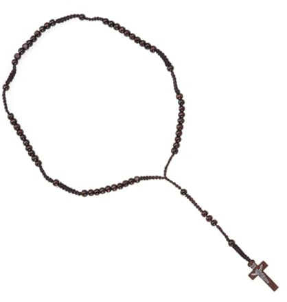 PAMINGONO Holzperlen Rosenkranz Halskette Unisex mit Robustem Holz Kreuzanhänger Braunes Beaded Necklace Design Stilvoll für Alltag und Besondere Anlässe Geschenk für Herren Zufälliger Stil