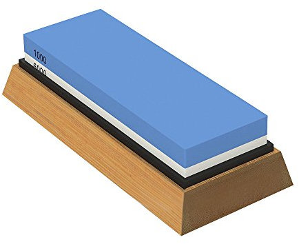 Nuzamas Premium couteau Pierre à aiguiser 2 Côté Pierre à aiguiser grain 1000/6000 Kitchen-knife Aiguiseur Pierre à base antidérapante et angle Guide inclus