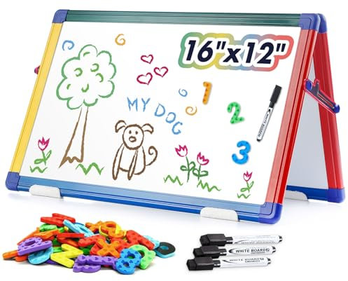 Swansea Magnettafel Kinder, Klappbar Whiteboard, A3, Doppelseitig mit Buchstaben- und Zahlenmagneten, 42 x 30 cm