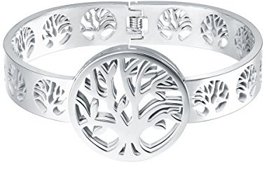 FOCALOOK Damen Armband Edelstahl Baum des Leben Armreif Simpel Lebensbaum Armspange Armschmuck Geschenk für Frauen Mädchen Silber