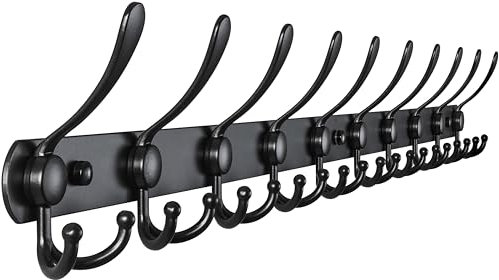 Dseap Garderobenleiste mit 10 haken, schwerlast 96cm Lang garderobenhaken, edelstahl wandgarderobe, kleiderhaken wand, hakenleiste garderobe für mantel hut handtuch handtasche,schwarz