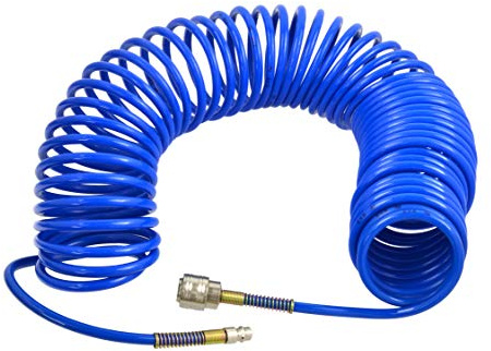 BSD Druckluft Spiralschlauch - PU Polyutethan Druckluftschlauch, Kompressrschlauch, Luftschlauch mit Schnellkupplung - 20m - innerer/äußerer Durchmesser: 5/8mm