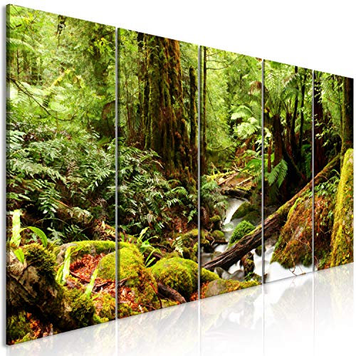 murando - Wandbilder XXL Wald 200x80cm 5 tlg - Wand Deko Leinwand Bilder Groß Wanddeko Wohnzimmer Schlafzimmer Kunstdrucke - Bäume Bach Landschaft c-B-0541-b-m