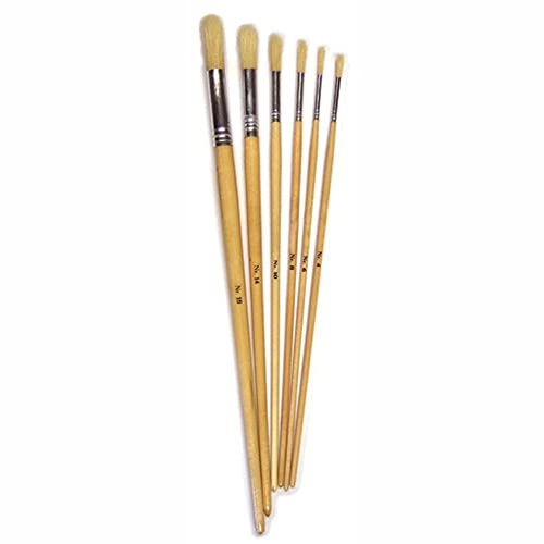 3 Ace Crafts 6 Hog Bristle Round Tip Long Handle Brushes (Sizes 4,6,8,10,14,18) Nylon Hair Brush for Acrylic Painting Brushes for Kids, Paintbrush for Oil Painting, Art and Craft Brush for Artists